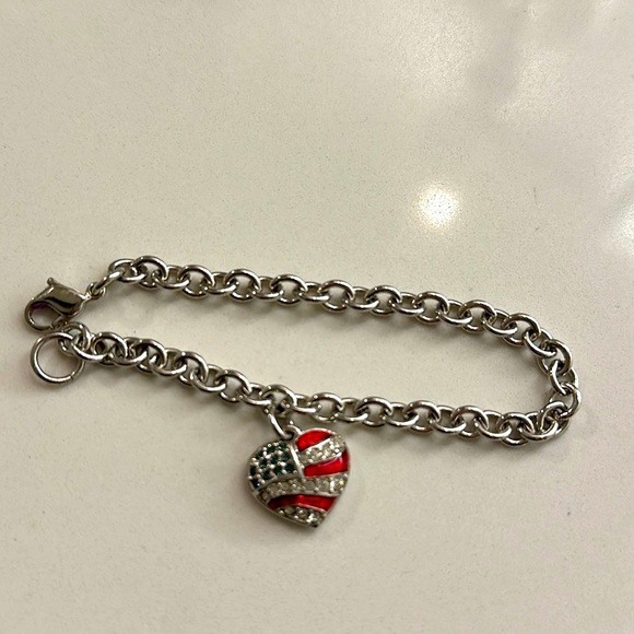 Swarovski Crystal American Flag Heart Silver tone patriotic Bracelet - Picture 2 of 8